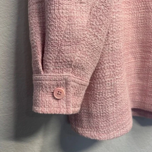 Aritzia‎ Babaton Tweed Jacket L XL Pink Oversized Shacket Pockets Buttons Collar - Picture 5 of 7